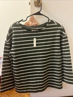 Striped Olive & White Long Sleeve Top